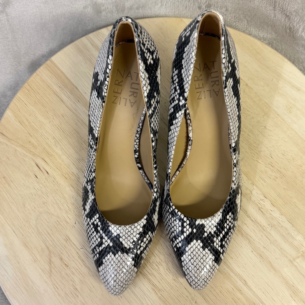 Naturalizer Anna Snakeskin Pointed Toe Pumps Black White Leather Heels Size 6M - Picture 8 of 16